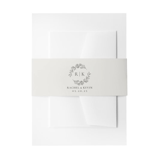 Elegante Wreath Monogram Neutral Beige Wedding Einladungsbanderole (Vorderseite Beispiel)