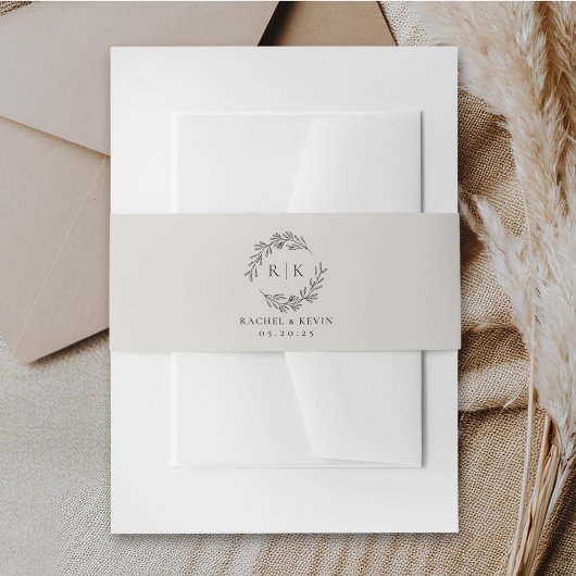 Elegante Wreath Monogram Neutral Beige Wedding Einladungsbanderole