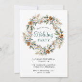 Elegante Wreath Watercolor Weihnachtsfeier Einladung (Vorderseite)