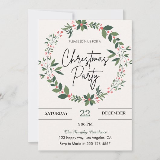 Elegante Wreath Weihnachts-Party Einladung (Vorderseite)