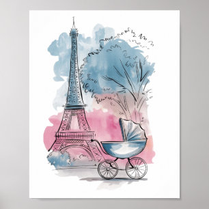 Elegante wundervolle Babyparty Paris Babyschubkarr Poster