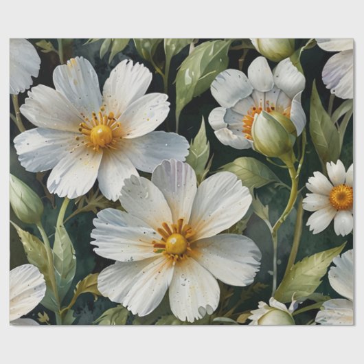 Elegante wundervolle weiße Blumen Aquarell Chic Geschenkpapier (Flach)