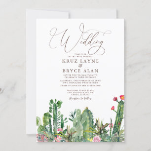 Elegante Wüste Cacti Succulents Einladung Hochzeit