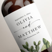 Elegante Wüstenhochzeit. Aquarellkaktus und Skript Weinetikett