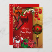 Elegante Xmas Feiertag Party Rotes Gold Geschenke Einladung (Vorne/Hinten)