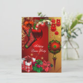 Elegante Xmas Feiertag Party Rotes Gold Geschenke Einladung (Stehend Vorderseite)
