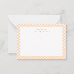 Elegante Yellow Gingham Baby Stationery Note Card Mitteilungskarte