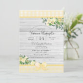 Elegante Yellow Gingham Floral Baby Dusche Einladung (Stehend Vorderseite)