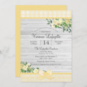 Elegante Yellow Gingham Floral Baby Dusche Einladung (Vorne/Hinten)