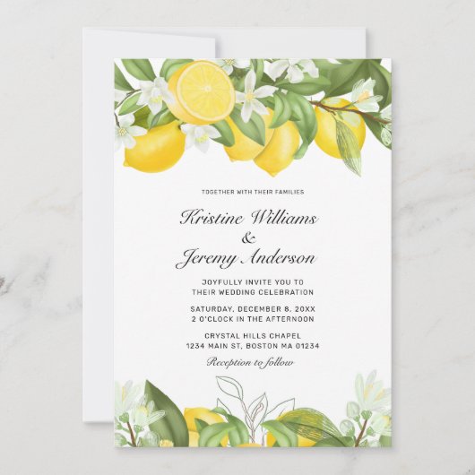 Elegante Yellow Lemons Watercolor Wedding Einladung (Vorderseite)