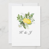 Elegante Yellow Lemons Watercolor Wedding Einladung (Rückseite)