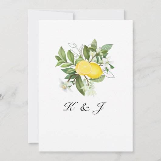 Elegante Yellow Lemons Watercolor Wedding Einladung (Rückseite)