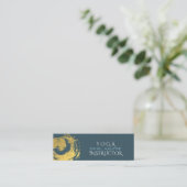Elegante YOGA Blue & Gold ZEN Symbol Pinselstriche Mini Visitenkarte (Stehend Vorderseite)