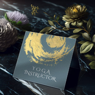 Elegante YOGA Blue & Gold ZEN Symbol Pinselstriche Quadratische Visitenkarte