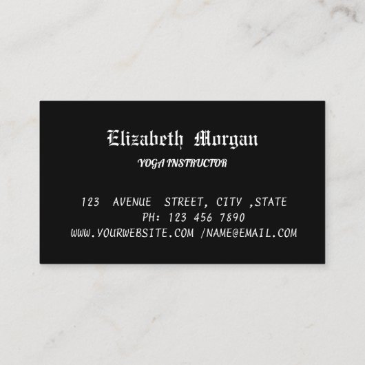 Elegante Yoga-Visitenkarte in Schwarz und Gold Visitenkarte (Rückseite)