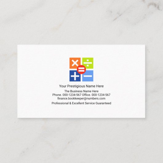 Elegante Zahlengrenzenbuchhalter Visitenkarte (Rückseite)