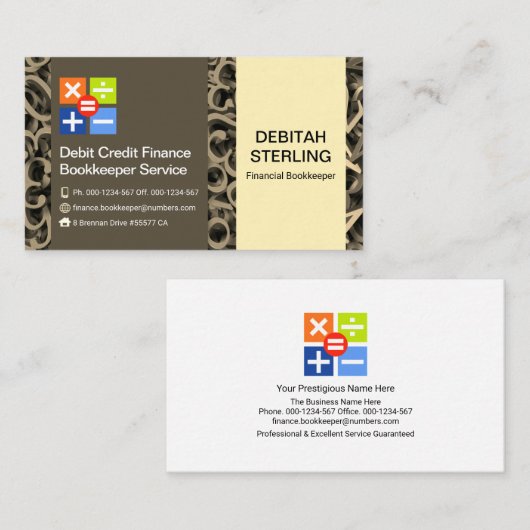 Elegante Zahlengrenzenbuchhalter Visitenkarte (Vorne/Hinten)