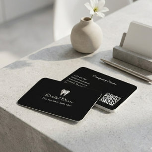 Elegante Zahnklinik Schwarzer Zahnarzt QR-Code Visitenkarte