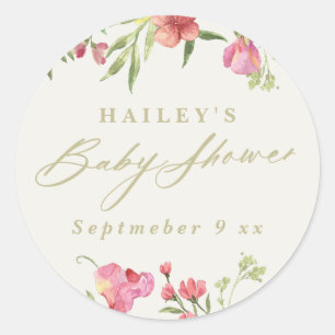 elegante zarte florale Frühlingshochzeit-Baby-Part Runder Aufkleber