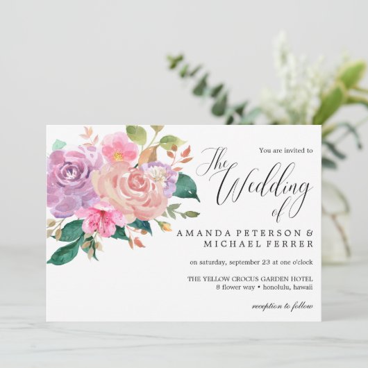 Elegante, zarte rosa Rosenbude Hochzeit Einladung (Stehend Vorderseite)