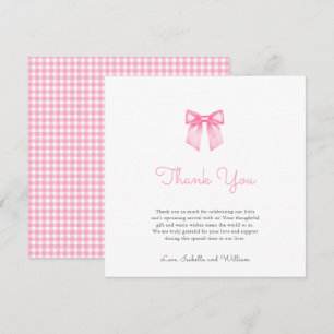 Elegante zarte rosa Schleife Baby Shower Dankeskarte