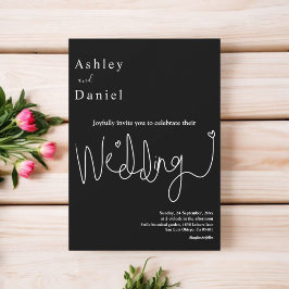 Elegante, zarte Schwarz-Weiß-Moderne Hochzeit Einladung