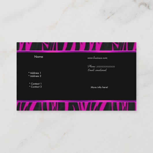Elegante Zebra Hot Pink Black Boutique Card 4 Visitenkarte (Rückseite)