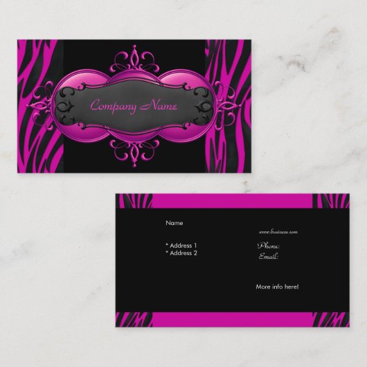 Elegante Zebra Hot Pink Black Boutique Card Visitenkarte (Vorne/Hinten)