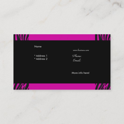 Elegante Zebra Hot Pink Black Boutique Card Visitenkarte (Rückseite)