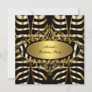 Elegante Zebra Wild Gold Black Birthday Party Einladung