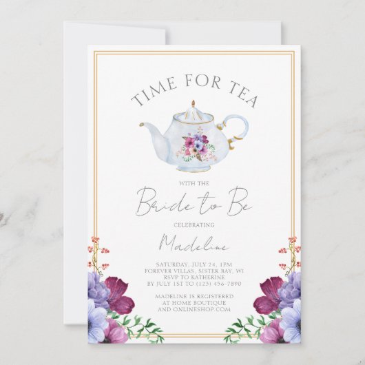 Elegante Zeit für Tea Floral Brautparty Einladung (Vorderseite)