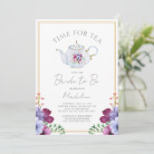 Elegante Zeit für Tea Floral Brautparty Einladung (Stehend Vorderseite)