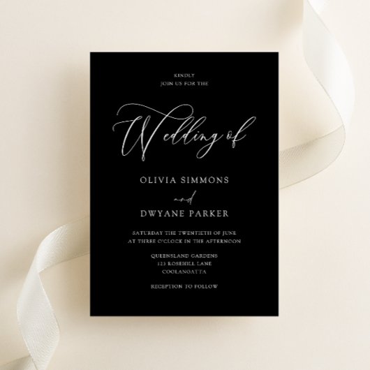 Elegante zeitlose Schwarz & Weiß Moderne Hochzeit Einladung