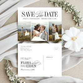 Elegante zeitlose Typografie 3 Foto Save The Date Postkarte