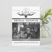 Elegante Zeitung Black Bridal & Couples Dusche Einladung (Stehend Vorderseite)