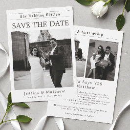 Elegante Zeitungs-Schwarz-Weiß-Foto-Hochzeit Save The Date