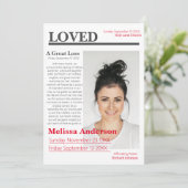 Elegante Zeitungsstil-Beerdigung Einladung (Stehend Vorderseite)