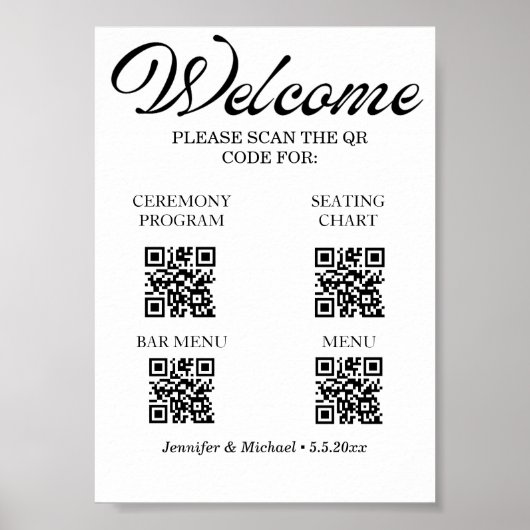 elegante Zeremonie und Sitzplakette & Bar&menu qr  Poster (Vorne)
