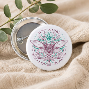 Elegante Zikade Insekt Botanische Linienkunst Zita Button