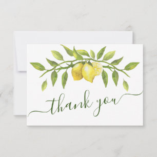 Elegante Zitronen Aquarell Grün Hochzeit Dankeskarte