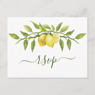 Elegante Zitronen Aquarell Grün Hochzeit RSVP Postkarte