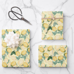 Elegante Zitronen auf Gelb Geschenkpapier Set
