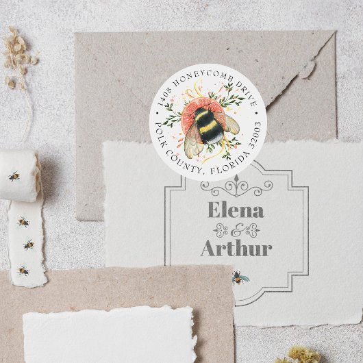 Elegante Zitrus Botanische Hummel | Anschrift Runder Aufkleber