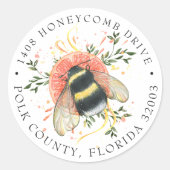 Elegante Zitrus Botanische Hummel | Anschrift Runder Aufkleber (Vorderseite)