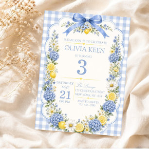 Elegante Zitrus-Gingham-Blau-Hortensie-Limonelle Einladung