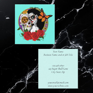 Elegante Zuckerschädel Monarch rote Rosen Jugendst Quadratische Visitenkarte