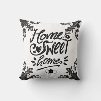 Elegante "Zuhause Sweet Zuhause" Schwarz-Weiß-Deko Kissen