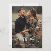 Elegante Zwei-Foto-Handschrift-Skript-Hochzeit Save The Date (Vorderseite)
