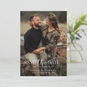 Elegante Zwei-Foto-Handschrift-Skript-Hochzeit Save The Date (Stehend Vorderseite)