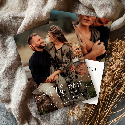 Elegante Zwei-Foto-Handschrift-Skript-Hochzeit Save The Date